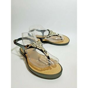 Sofia Jelly Thong Slingback Jelly Sandals Size 7/38 Black Rhinestone Accent